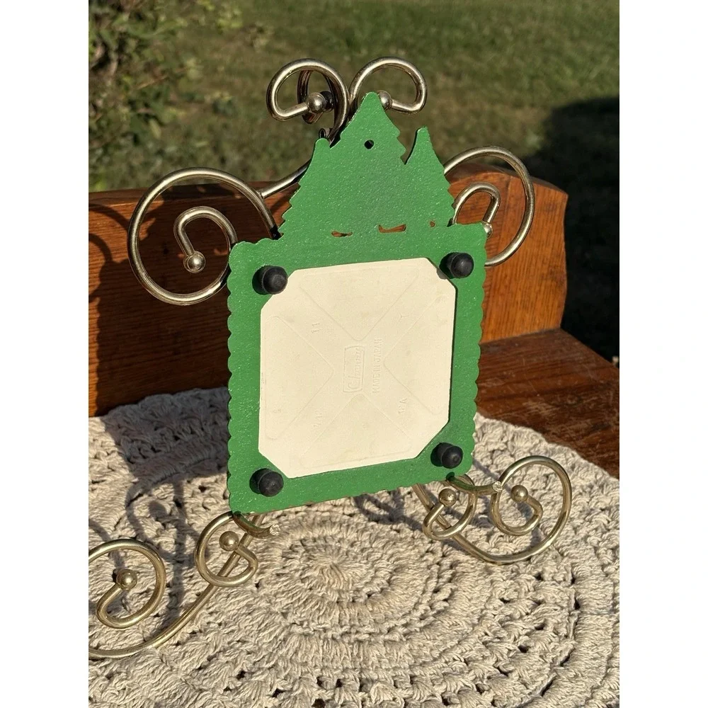 Vintage Santa Claus Ceramic Tile Trivet Hot Plate Green Cast Iron Christmas